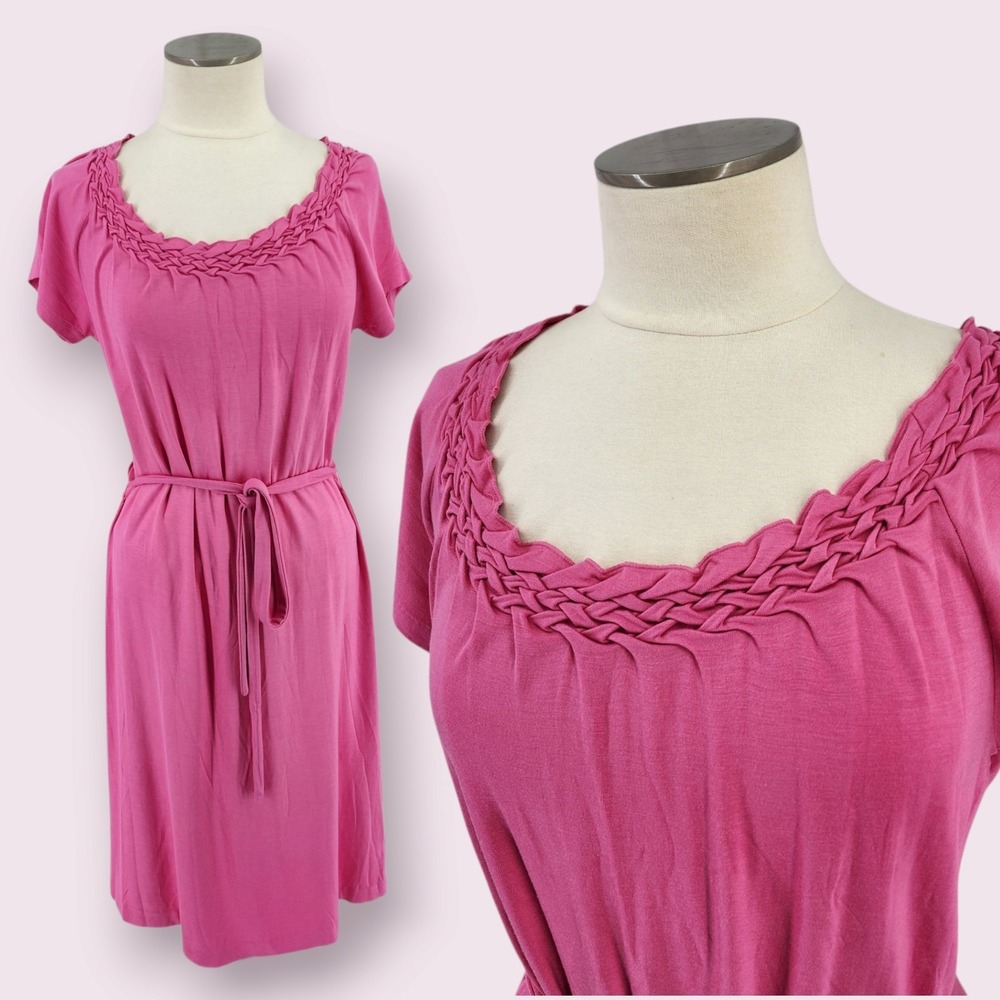 Talbots Pink T Shirt Dress Medium Preppy Spring Church Classic Vacation Belted